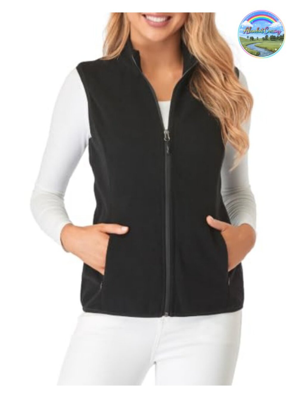 Fuinloth Women's Fleece Vest Zip Pockets Sleeveless
